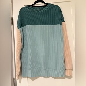 Colorblock Sweater - Green, Blue, and Tan